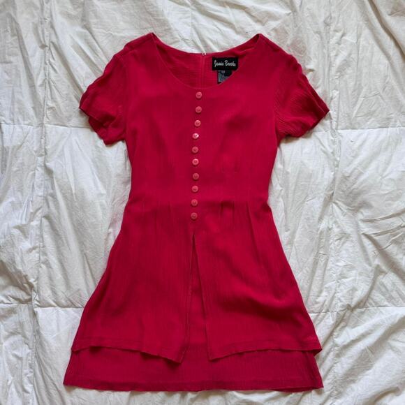 Vintage red layered mini dress button front size 6 rayon sundress picnic - Picture 4 of 8